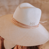White toquilla straw hat with custom initials, a genuine Panama hat made from sustainable materials