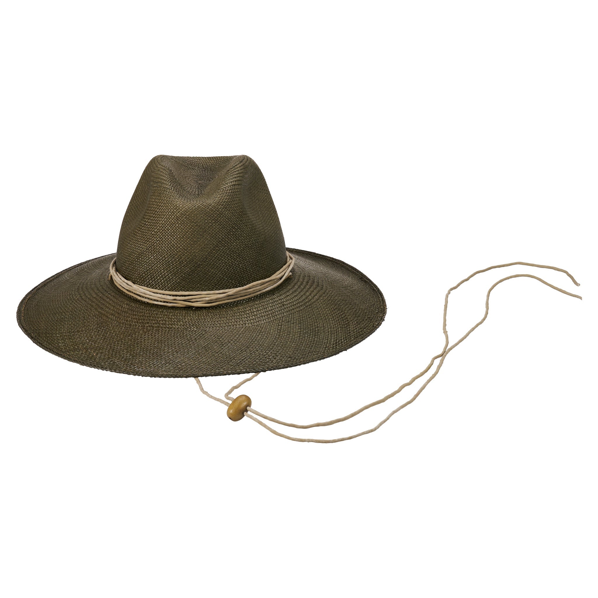 Brown straw hat with chin strap made from natural Toquilla straw, perfect Panama hat