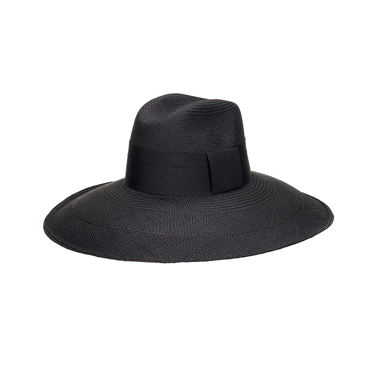 Black wide-brimmed Antibes genuine Panama hat made from sustainable toquilla straw materials