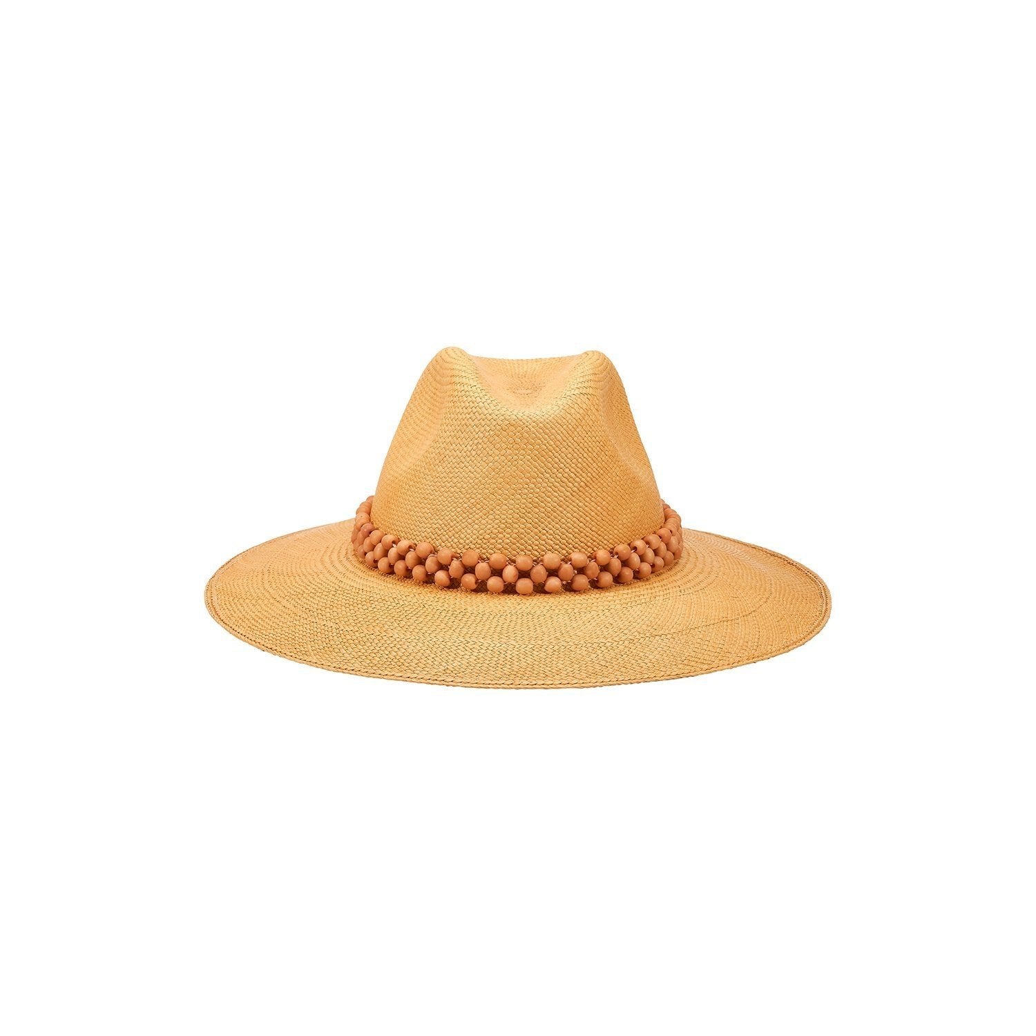 Peoni Wide Brim Genuine Panama Hat in Toquilla Straw with Beaded Band Detail