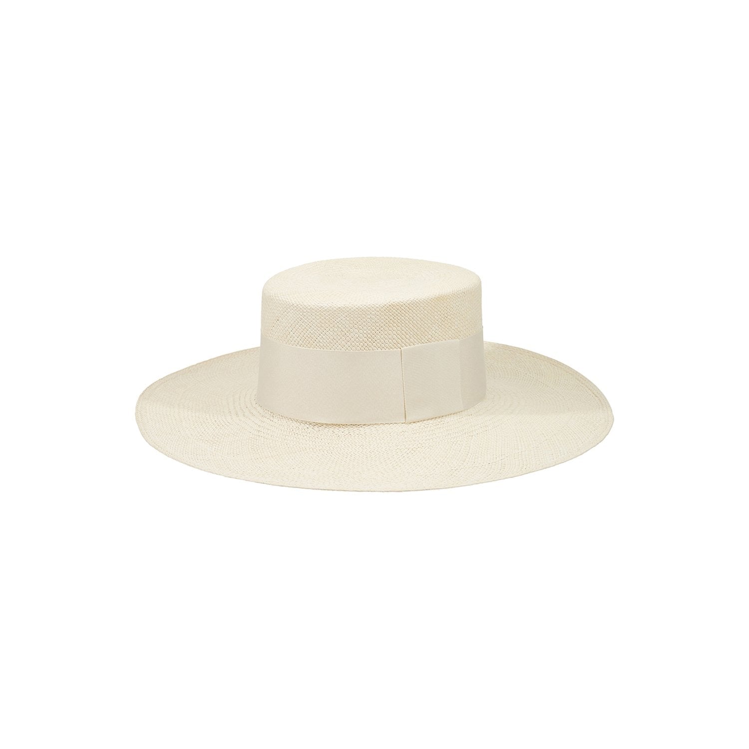 Cream-colored toquilla straw boater hat named Pinta, ethically handcrafted for style
