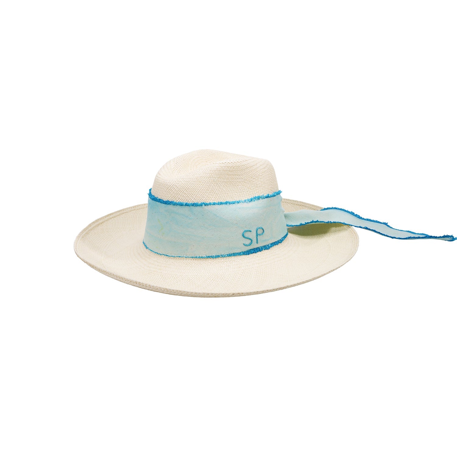 Straw hat with blue ribbon, hand dyed toquilla straw, Izu - Clasico - Custom Initials